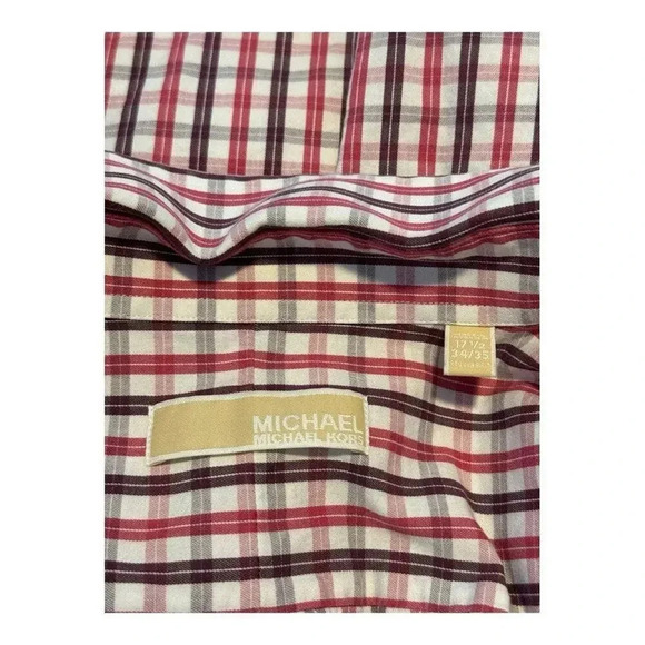Michael Kors Men's Size 17 1/2 Gingham Long Sleeve Button Down Shirt - Picture 4 of 4